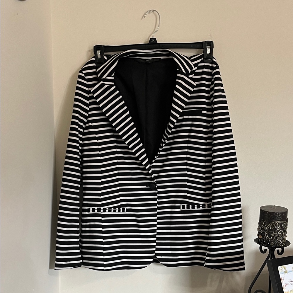 Black and White Striped Blazer